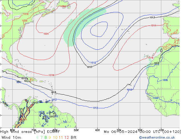 Izotacha ECMWF pon. 06.05.2024 00 UTC