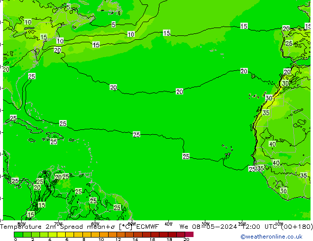 Temperature 2m Spread ECMWF We 08.05.2024 12 UTC