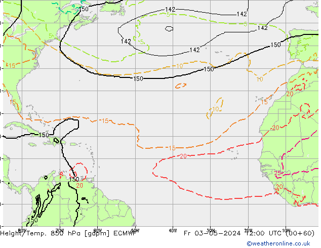 Height/Temp. 850 гПа ECMWF пт 03.05.2024 12 UTC