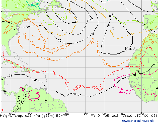 Height/Temp. 925 hPa ECMWF We 01.05.2024 06 UTC