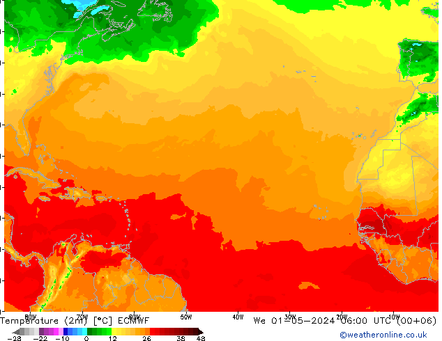 Temperatuurkaart (2m) ECMWF wo 01.05.2024 06 UTC