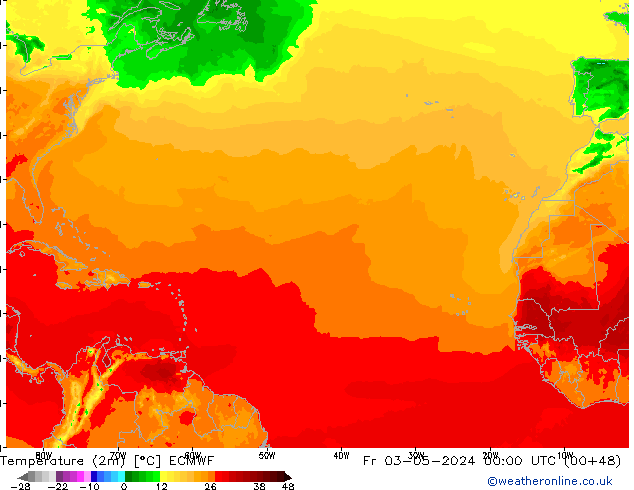Temperatura (2m) ECMWF vie 03.05.2024 00 UTC