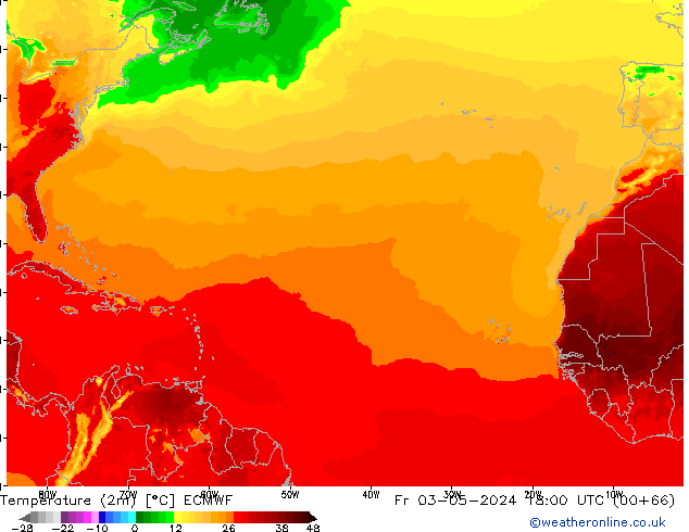 Temperature (2m) ECMWF Pá 03.05.2024 18 UTC