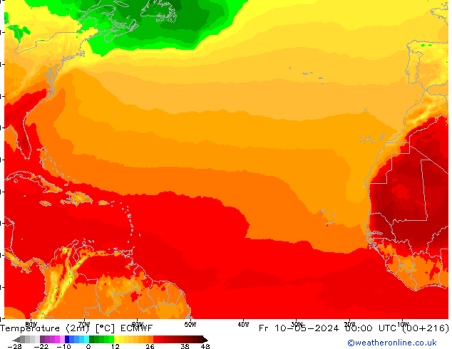 Temperature (2m) ECMWF Fr 10.05.2024 00 UTC