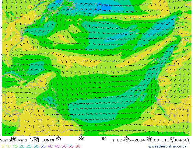 Rüzgar 10 m ECMWF Cu 03.05.2024 18 UTC