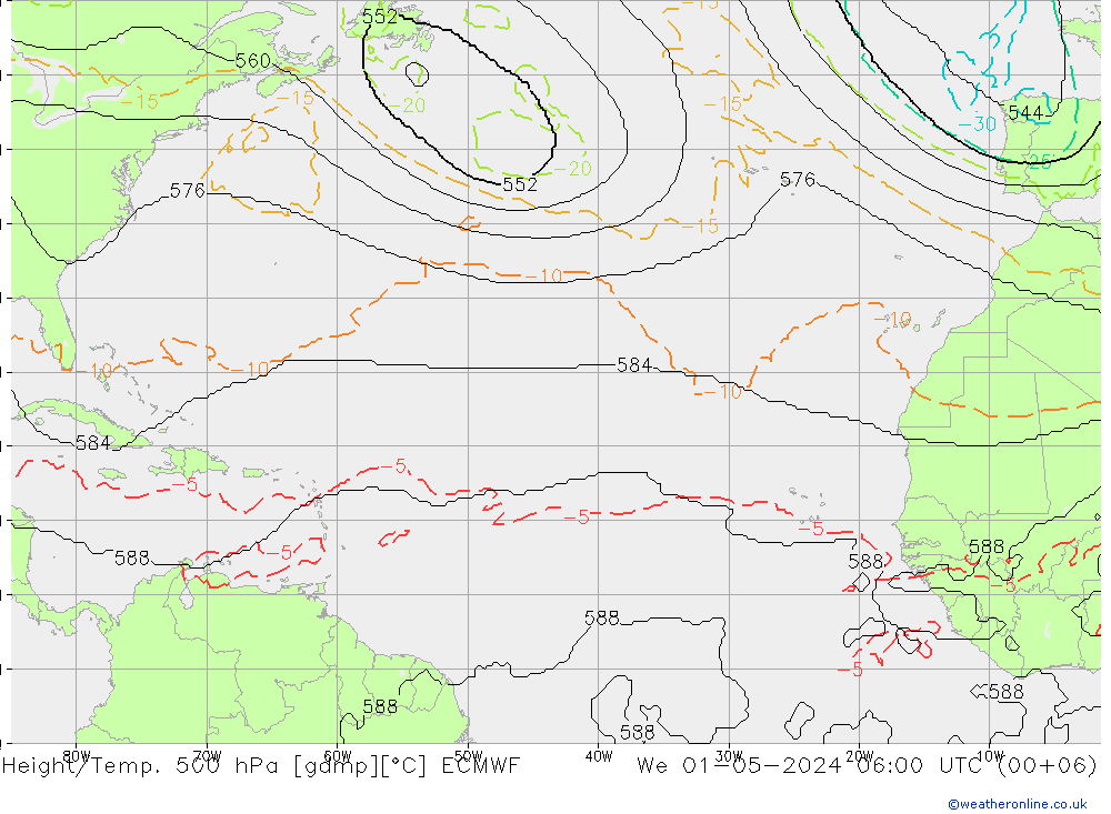 Height/Temp. 500 hPa ECMWF We 01.05.2024 06 UTC