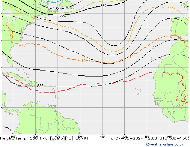 Hoogte/Temp. 500 hPa ECMWF di 07.05.2024 12 UTC