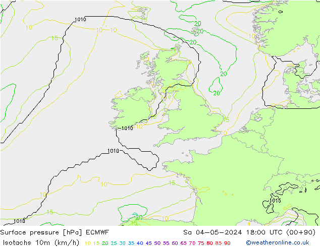 Isotachs (kph) ECMWF  04.05.2024 18 UTC