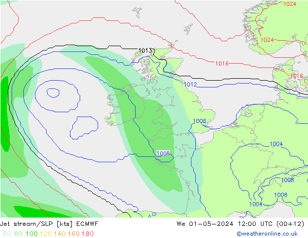 Polarjet/Bodendruck ECMWF Mi 01.05.2024 12 UTC