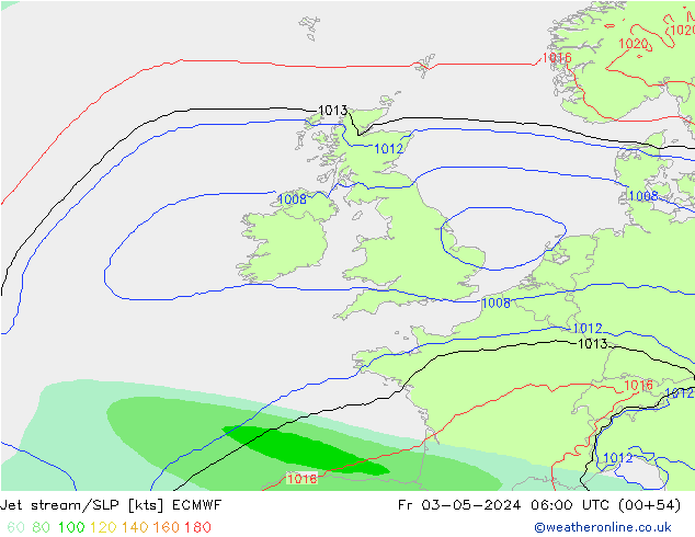 Jet stream ECMWF Sex 03.05.2024 06 UTC