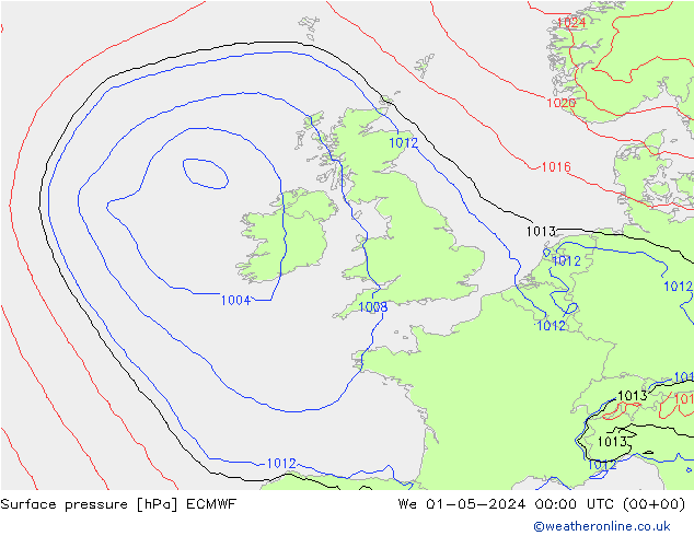 Surface pressure ECMWF We 01.05.2024 00 UTC