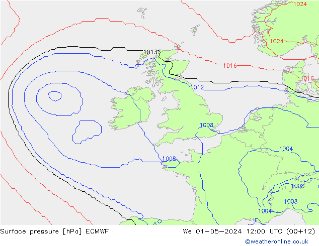 Yer basıncı ECMWF Çar 01.05.2024 12 UTC