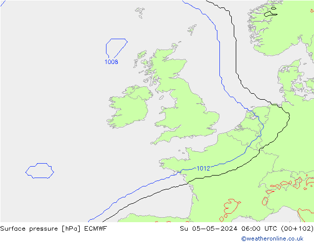 Pressione al suolo ECMWF dom 05.05.2024 06 UTC