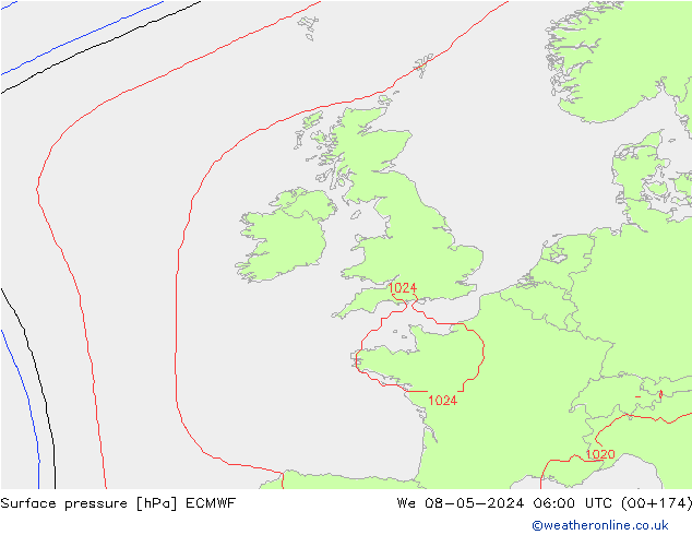 Presión superficial ECMWF mié 08.05.2024 06 UTC