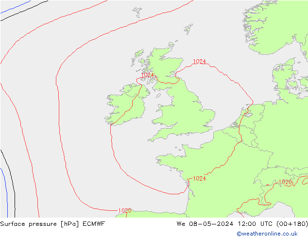 Surface pressure ECMWF We 08.05.2024 12 UTC