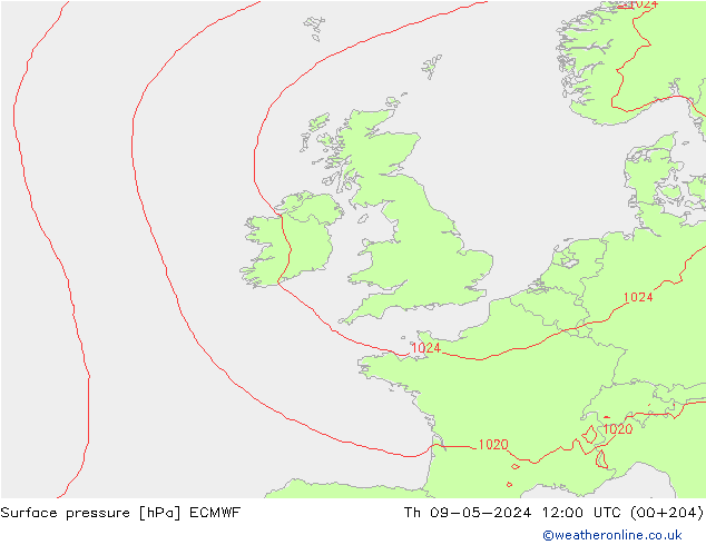 pressão do solo ECMWF Qui 09.05.2024 12 UTC