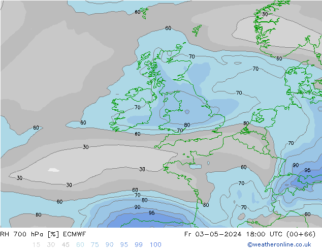 RH 700 hPa ECMWF Fr 03.05.2024 18 UTC