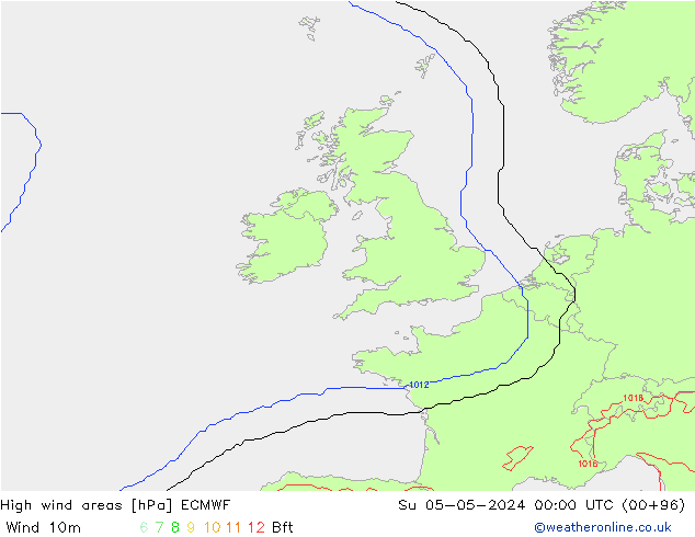 High wind areas ECMWF Вс 05.05.2024 00 UTC