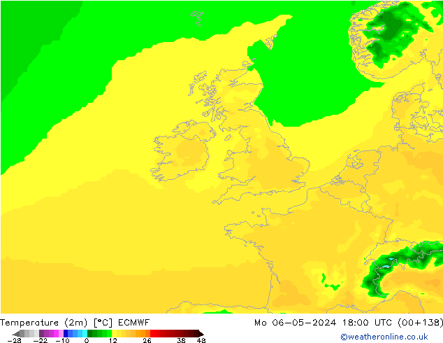 Temperature (2m) ECMWF Mo 06.05.2024 18 UTC