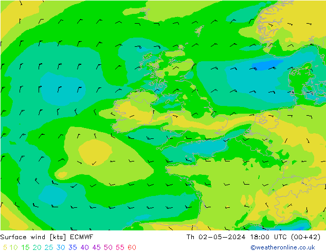 Rüzgar 10 m ECMWF Per 02.05.2024 18 UTC