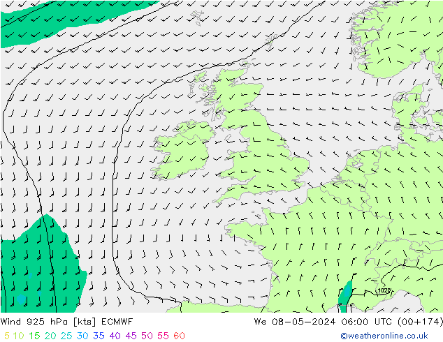 ветер 925 гПа ECMWF ср 08.05.2024 06 UTC