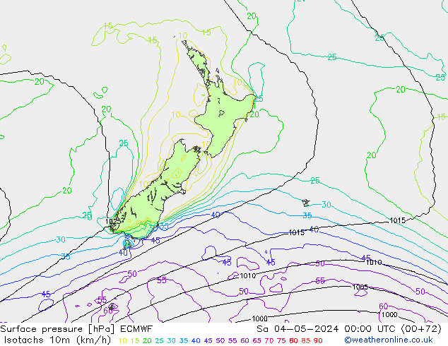 Isotachs (kph) ECMWF  04.05.2024 00 UTC