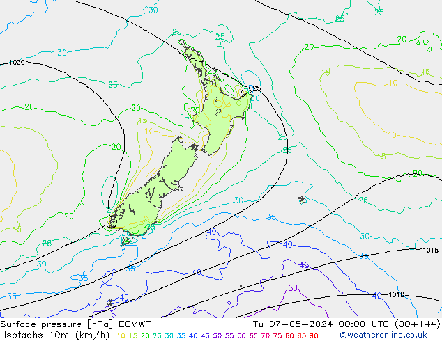 Isotachs (kph) ECMWF mar 07.05.2024 00 UTC