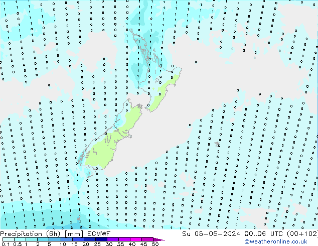 Precipitation (6h) ECMWF Su 05.05.2024 06 UTC