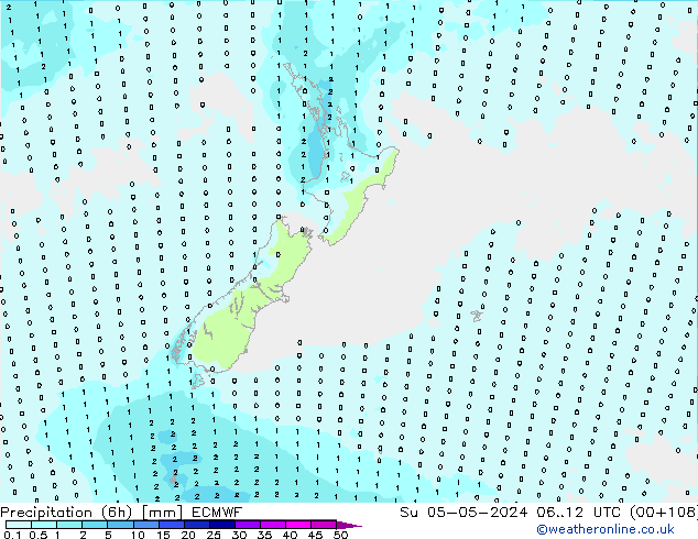 Precipitation (6h) ECMWF Su 05.05.2024 12 UTC