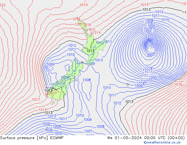 Pressione al suolo ECMWF mer 01.05.2024 00 UTC