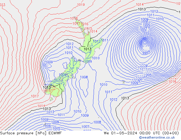 Surface pressure ECMWF We 01.05.2024 00 UTC