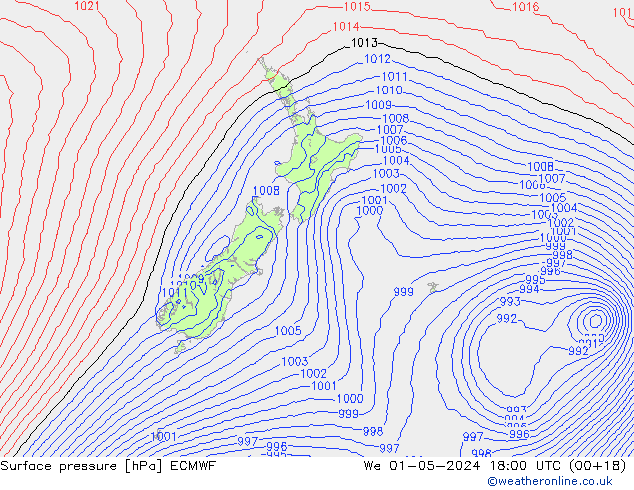 pressão do solo ECMWF Qua 01.05.2024 18 UTC