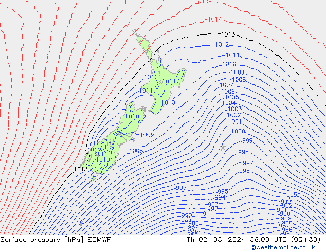 Surface pressure ECMWF Th 02.05.2024 06 UTC