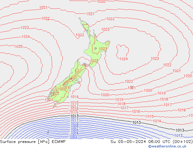 Surface pressure ECMWF Su 05.05.2024 06 UTC