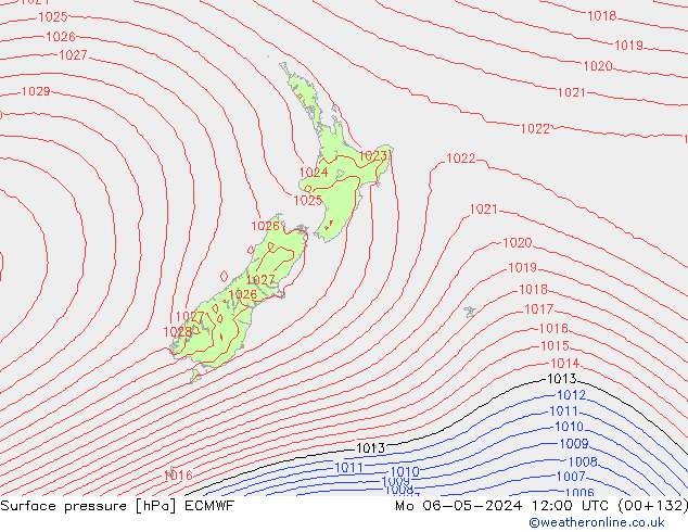 pressão do solo ECMWF Seg 06.05.2024 12 UTC