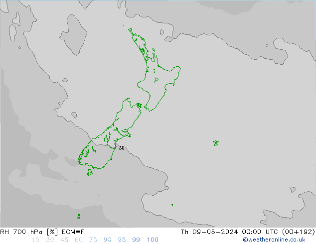 RH 700 hPa ECMWF gio 09.05.2024 00 UTC