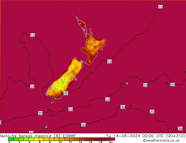 Isotachs Spread ECMWF Tu 14.05.2024 00 UTC