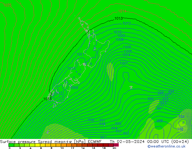 Surface pressure Spread ECMWF Th 02.05.2024 00 UTC