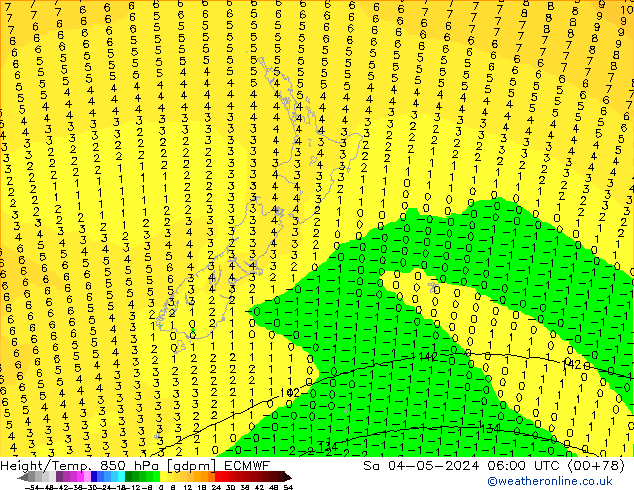 Height/Temp. 850 hPa ECMWF Sa 04.05.2024 06 UTC