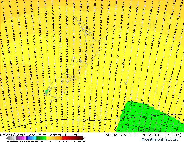 Géop./Temp. 850 hPa ECMWF dim 05.05.2024 00 UTC