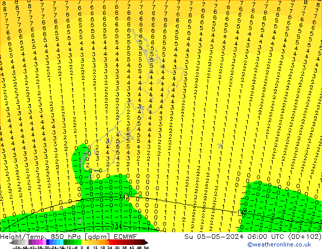 Height/Temp. 850 hPa ECMWF Su 05.05.2024 06 UTC