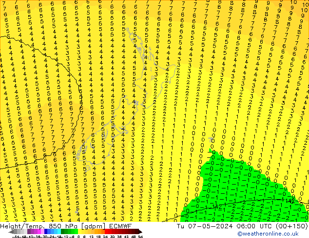 Height/Temp. 850 hPa ECMWF Tu 07.05.2024 06 UTC