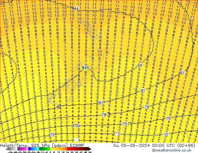 Géop./Temp. 925 hPa ECMWF dim 05.05.2024 00 UTC