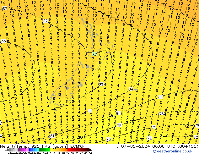 Height/Temp. 925 hPa ECMWF Tu 07.05.2024 06 UTC