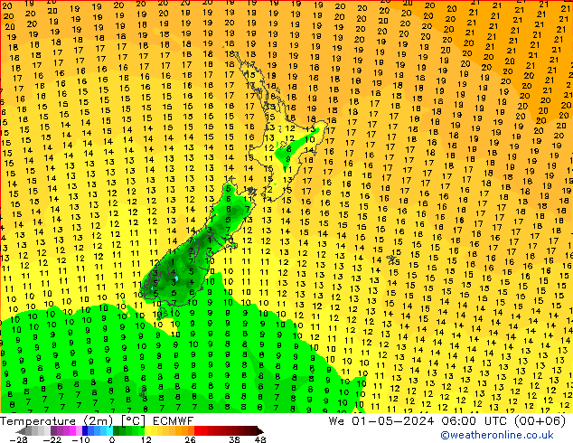 Sıcaklık Haritası (2m) ECMWF Çar 01.05.2024 06 UTC