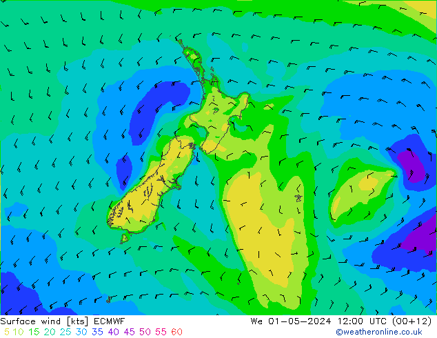 Surface wind ECMWF We 01.05.2024 12 UTC