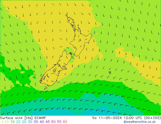 Wind 10 m ECMWF za 11.05.2024 12 UTC