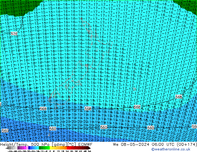 Height/Temp. 500 hPa ECMWF Qua 08.05.2024 06 UTC