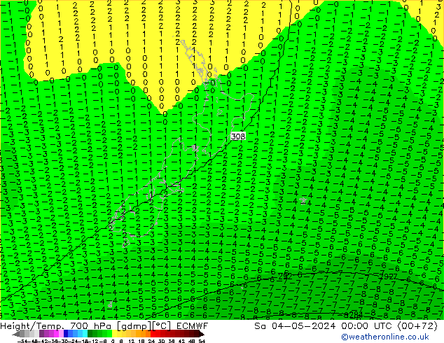 Height/Temp. 700 hPa ECMWF Sa 04.05.2024 00 UTC