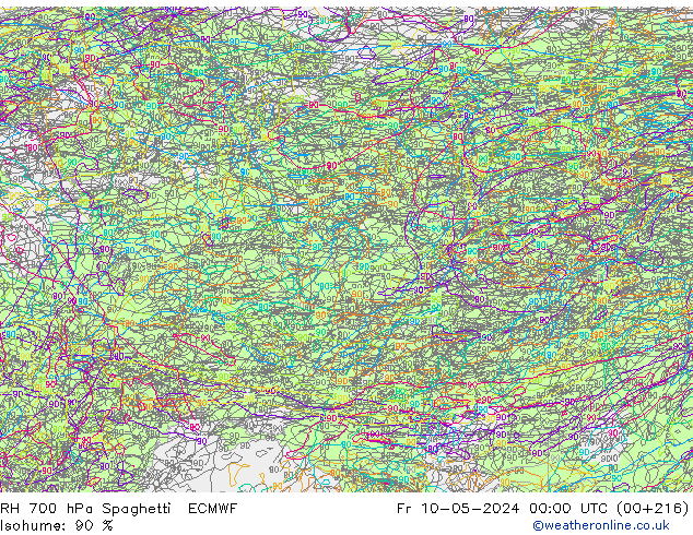 RH 700 hPa Spaghetti ECMWF Fr 10.05.2024 00 UTC